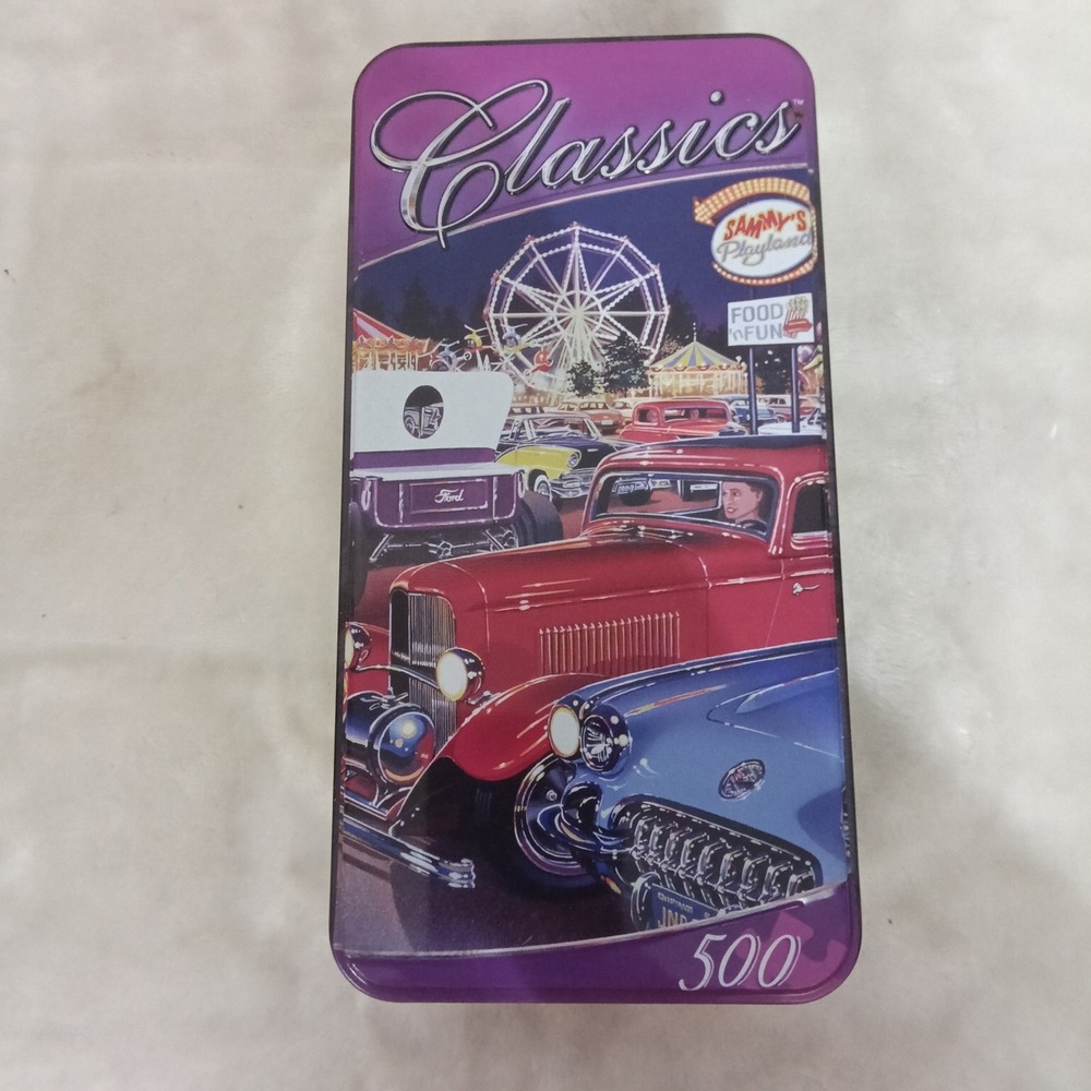 MasterPieces Sammy's Playland 500 Piece Puzzle Bruce Kaiser Tin Classic Cars